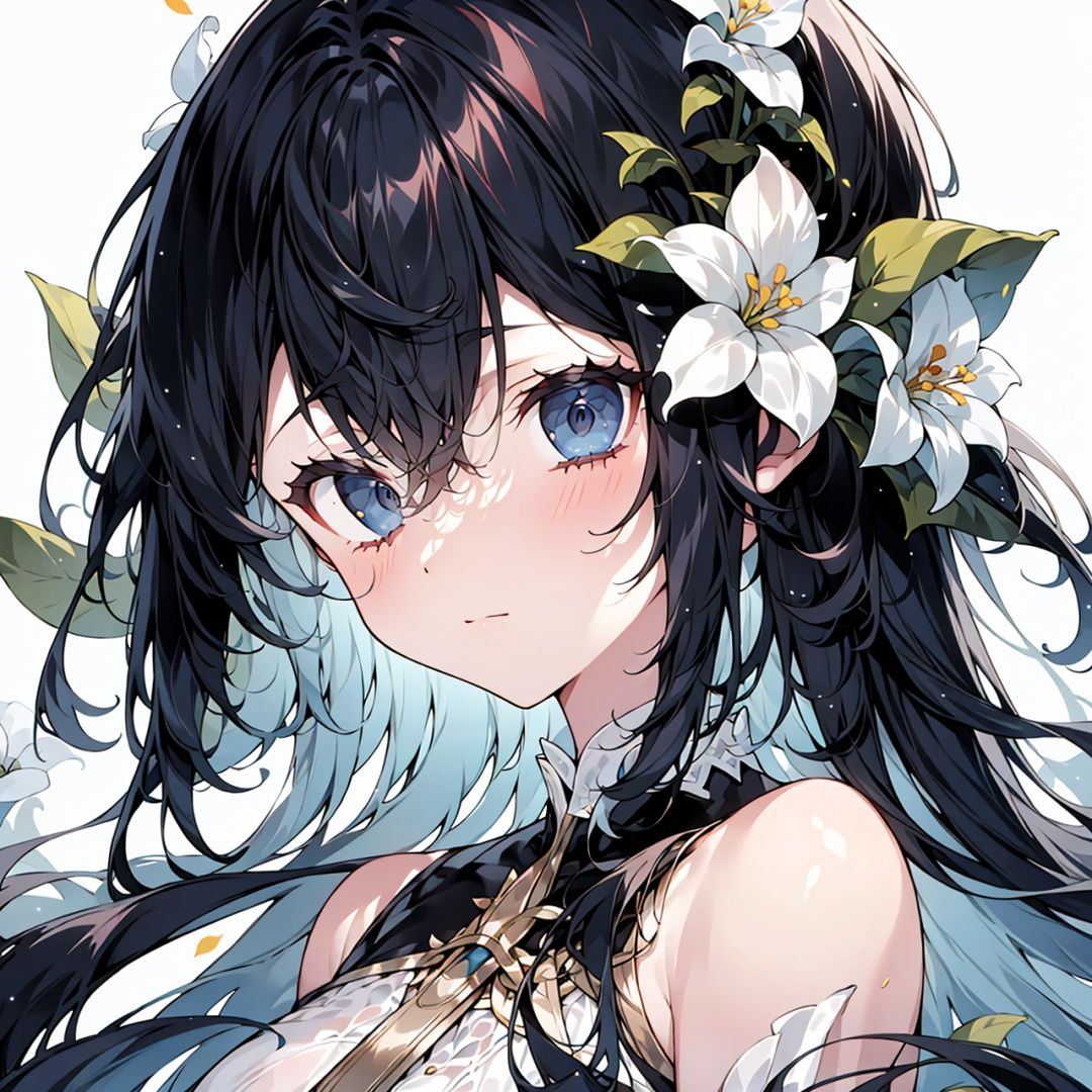 High Detail, High Resolution, girl, White Background,flower