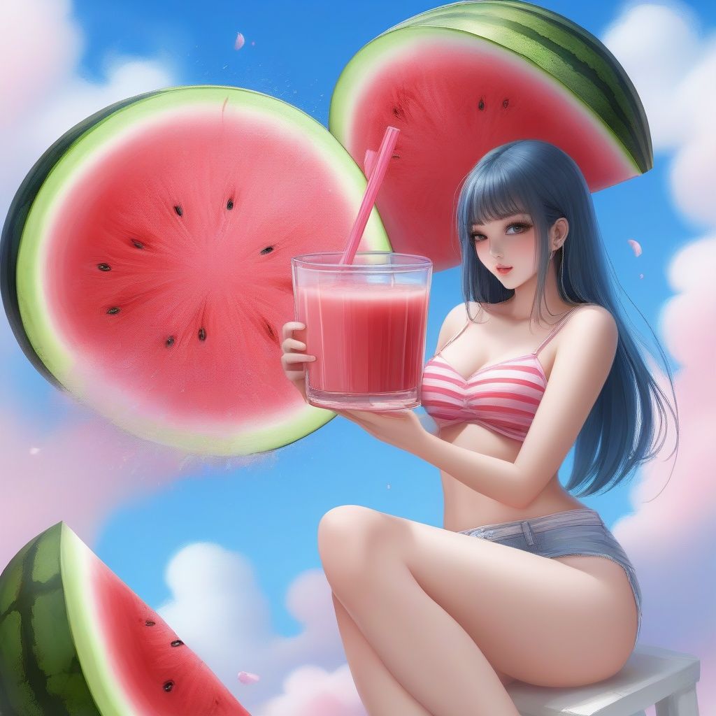 Watermelon juice,  camisole,  belching fan on Tensor.Art