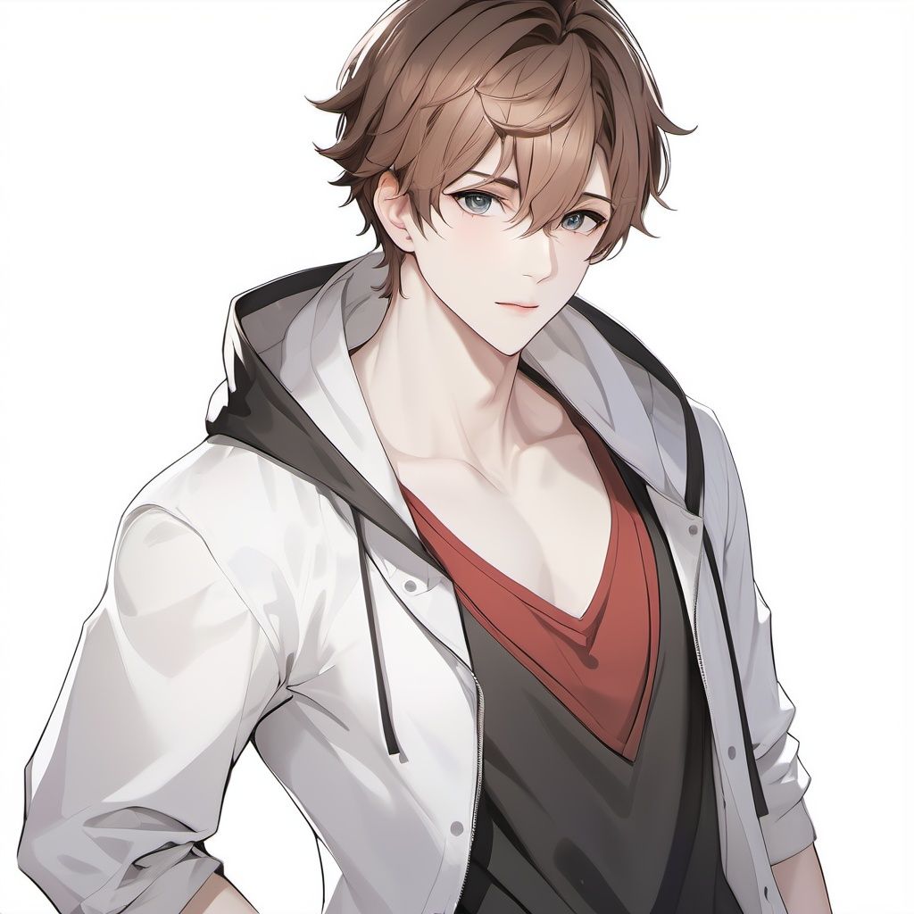  High Resolution, handsome boy, White Background,Anime