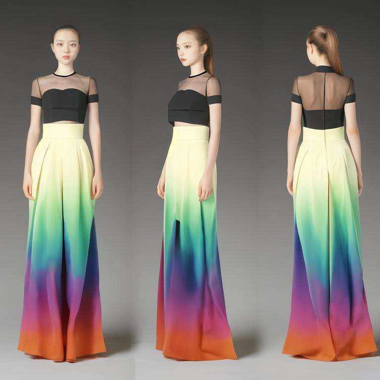 Three views,  girl,  gradient hollow skirt by 迈克设计 on Tensor.Art