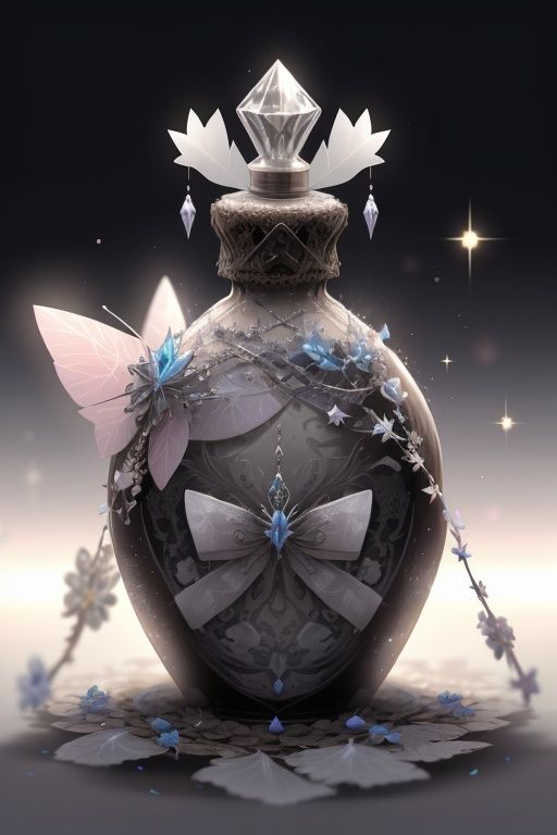 butterfly, bug, flower, no humans, light particles, still life, blurry, sparkle, glint, chain, depth of field, gem, in container, white flower, glowing butterfly