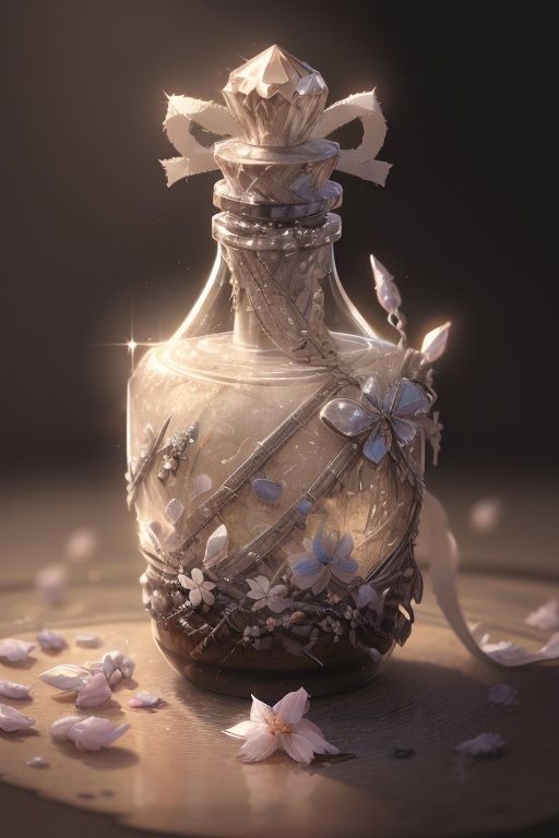 no human,bug, butterfly, white flower, no humans, white rose, flower, sparkle, rose, blurry, light particles, still life, glint, reflection, bottle, white butterfly, depth of field