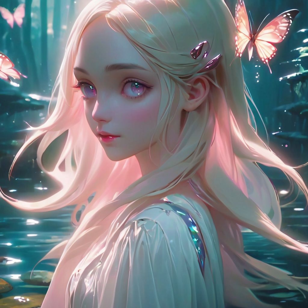 1girl,alone,single,solo,only one,one character,(((Personage as the main perspective))),(((character in the middle))),((masterpiece)),((best quality)),(ultra-detailed),(illustration),clear-cut margin,alphonse mucha, extremely detailed CG unity 8k wallpaper,((an extremely delicate and beautiful)),(dynamic angle),An enchanted forest at night illuminated by glowing mushrooms, ((Tyndall effect)),(Fluorescent mushroom forests background), 1girl,(arms behind back),(beautiful detailed eyes),cute pink eyes,golden pupil,detailed face,upper body,white dress,messy floating pink hair,disheveled hair,focus,(beautiful water),river,flying butterfly,sunlight,shine,chiaroscuro, ray_tracing,(painting),[[[[[[8 k artistic photography]]]]]]
