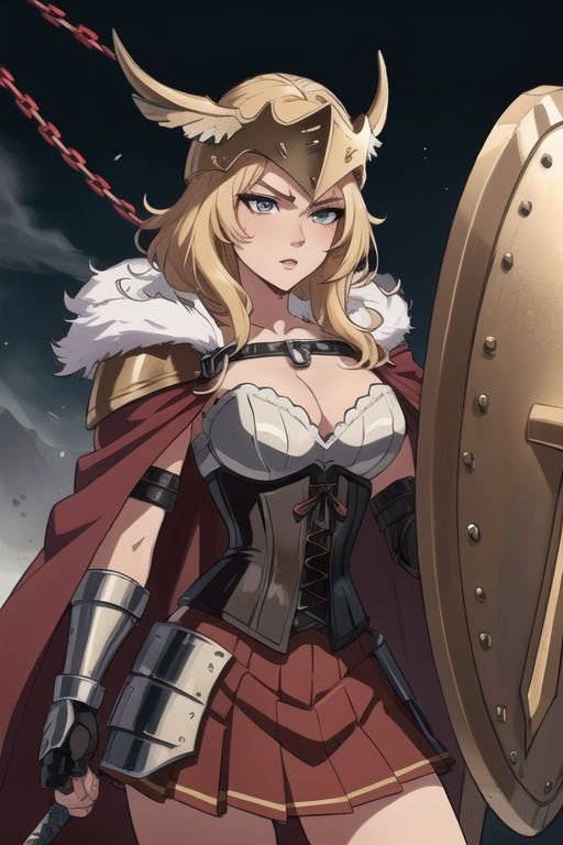 2 Woman,  armored chain,  1 sheild in hand on Tensor.Art