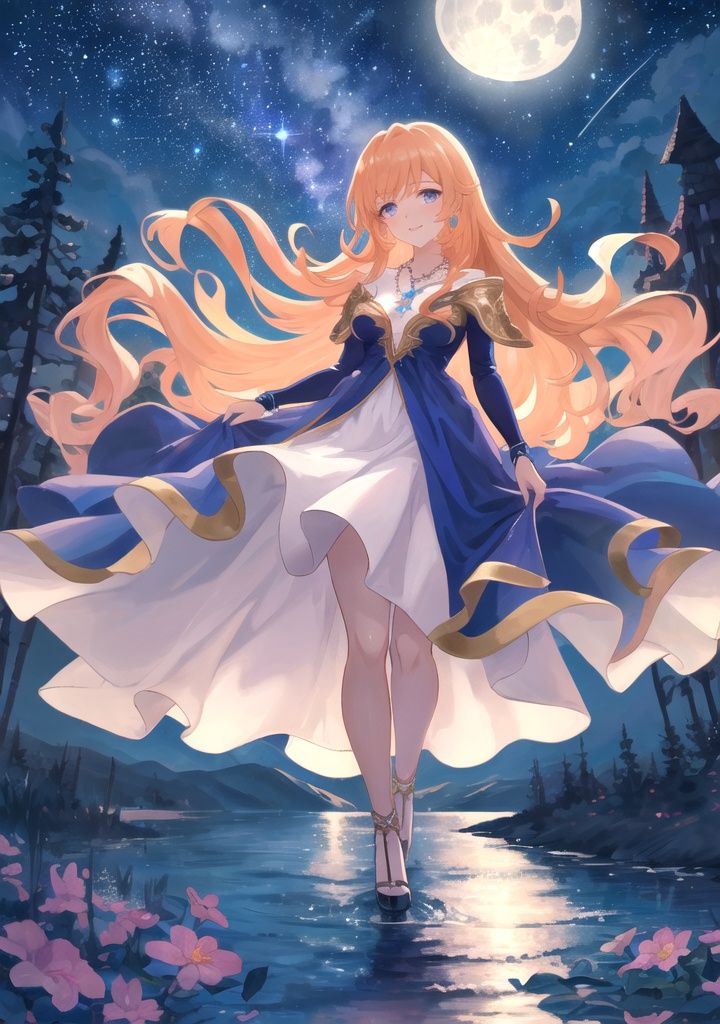 In a flowing dress made of royal blue velvet,  Lina stands under the sparkling starry sky. The long locks of her mahogany...