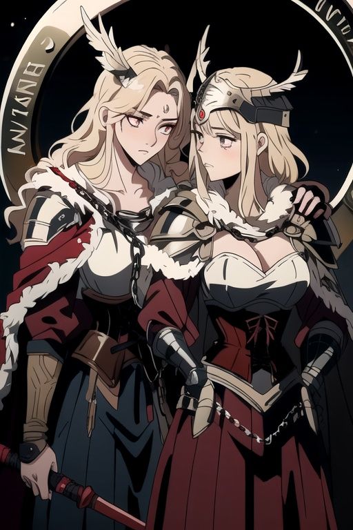 2 Woman,  armored chain,  1 sheild in hand on Tensor.Art