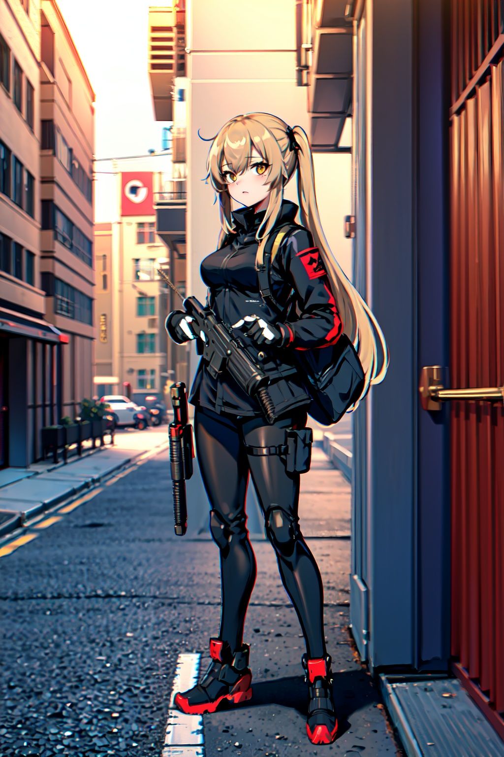 anime girl with a gun and backpack,  m4 sopmod ii girls frontline,  girls frontline by user luisa 6080 on Tensor.Art