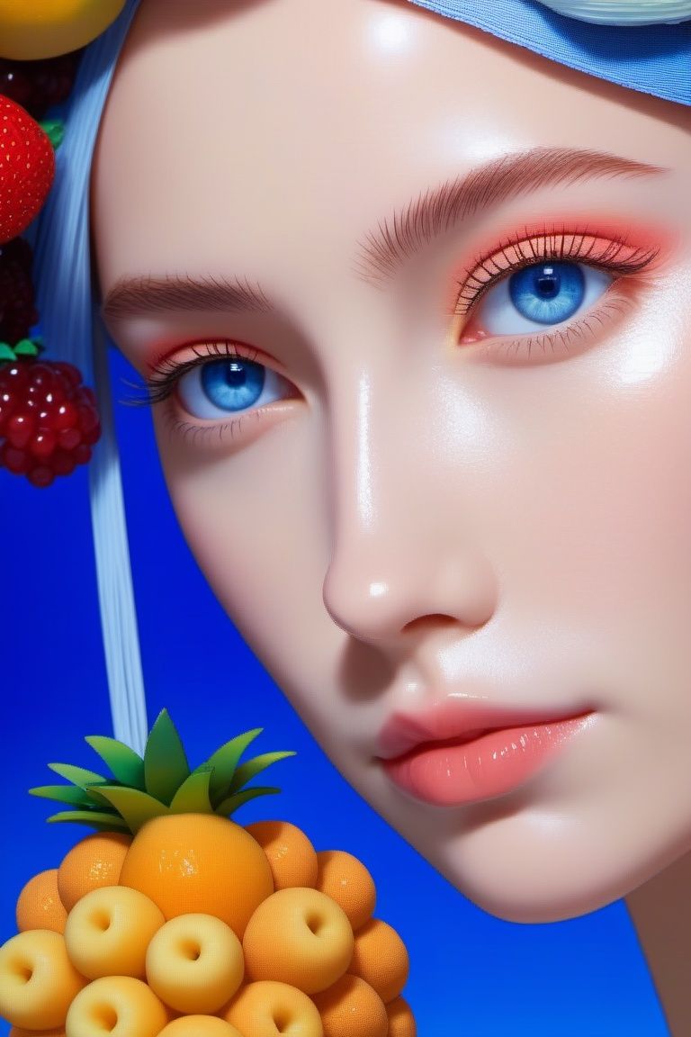 lady,  blue eyes,  pixel-art a head made out of fruit by giuseppe arcimboldo on Tensor.Art