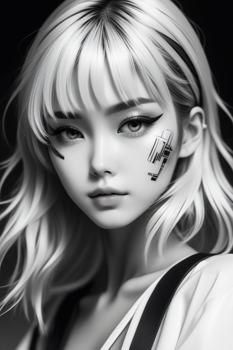 monochrome colorful anime girl in the style of glitch art,  digital art,  glitchcore on Tensor.Art