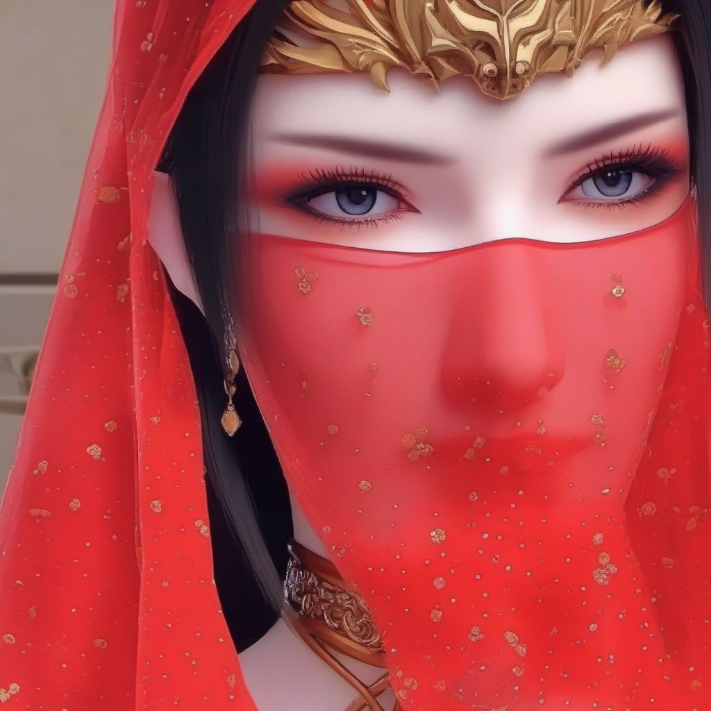 Exquisite skin details,1girl,The best quality, the masterpiece, black hair, red veil,meidusha
,meidusha