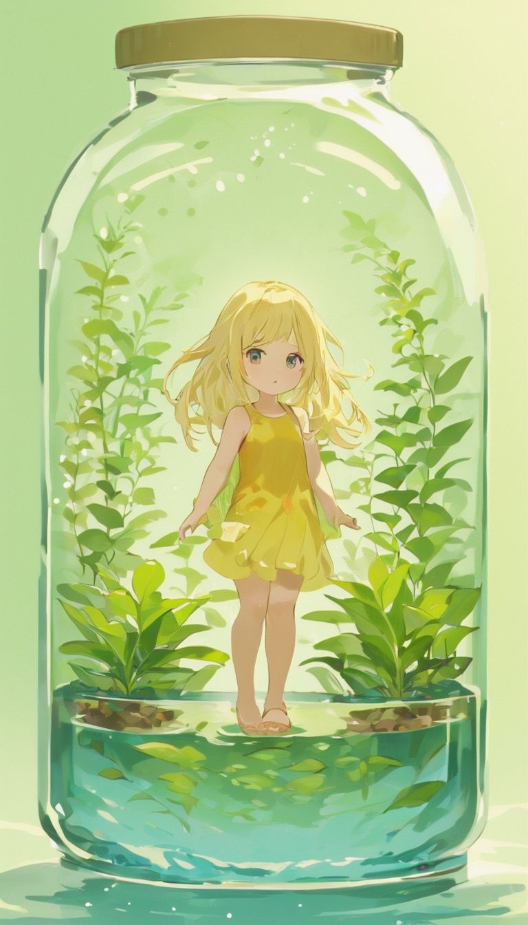 in a jar,  in container,  blonde hair by Aotsuyu on Tensor.Art