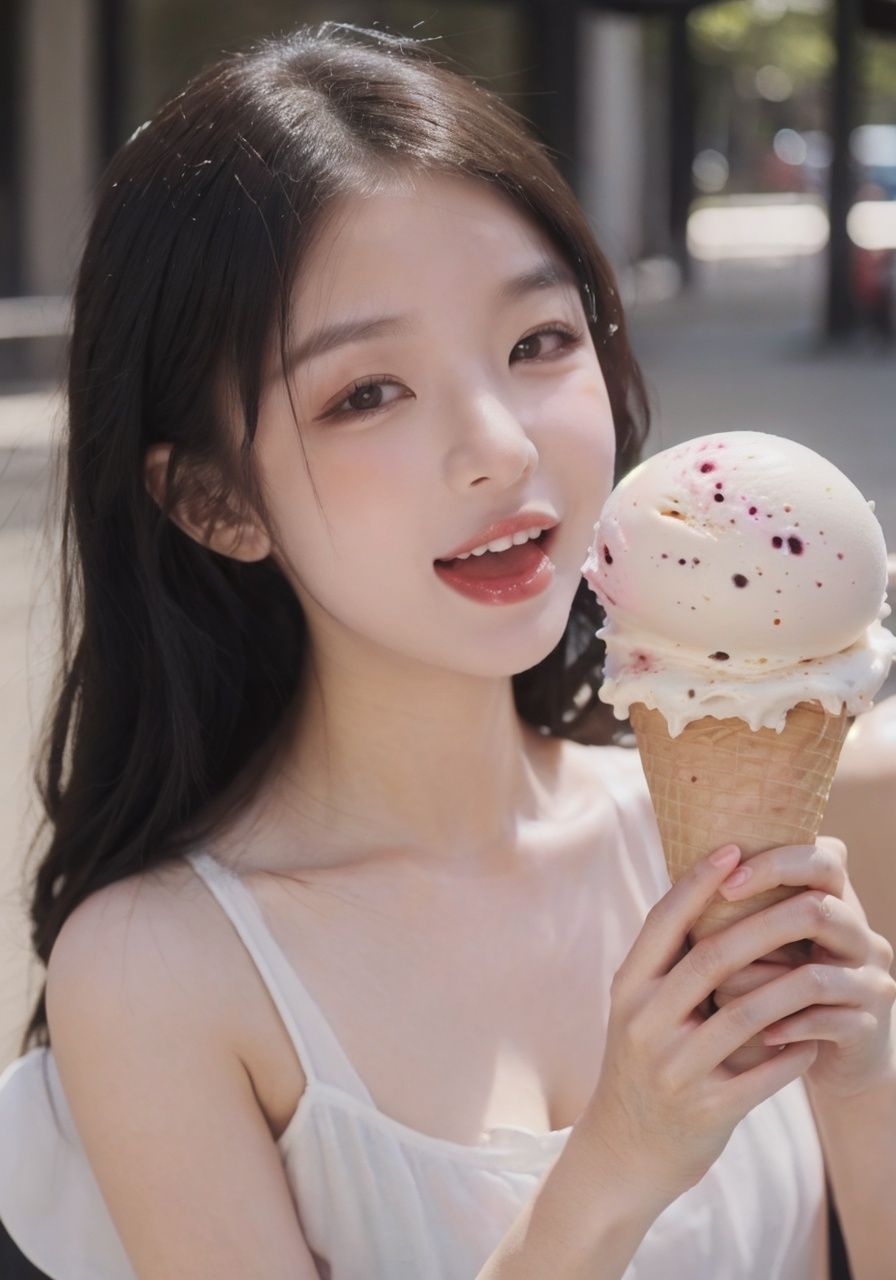 a young girl,(licked ice cream:1.1),happy,long hair,<lora:bql_20230806022258-000006:0.3>,<lora:1aiyaha_20230803184520:0.4>,looking at viewer,tongue,(torticollis:1.2),