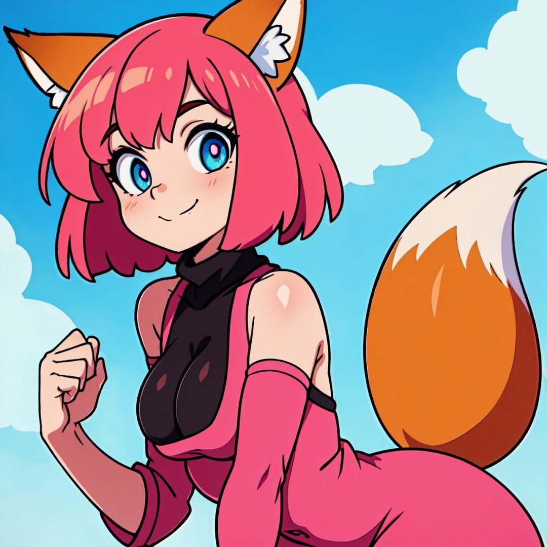 ***** woman,  short pink hair,  Fox ears on Tensor.Art