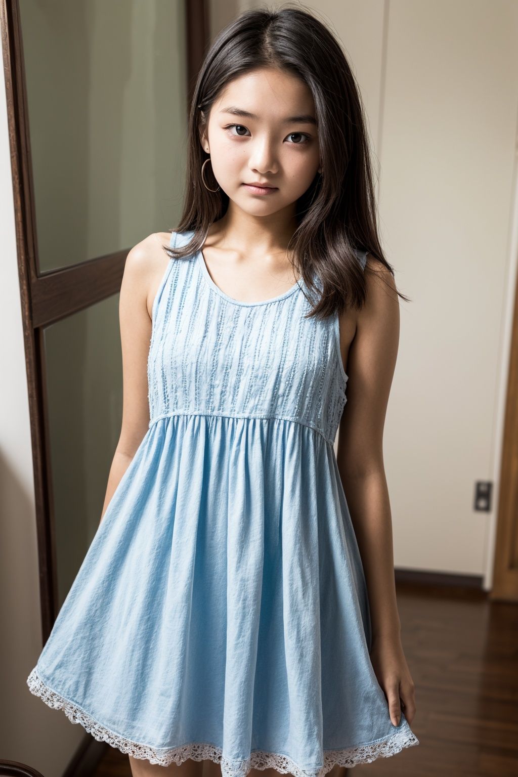 (16 years old girl), medium shot, baby dress