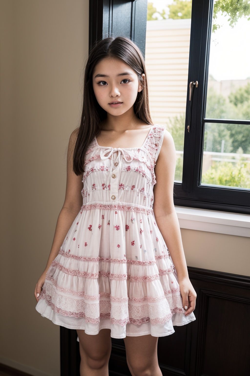 (16 years old girl), medium shot, baby dress