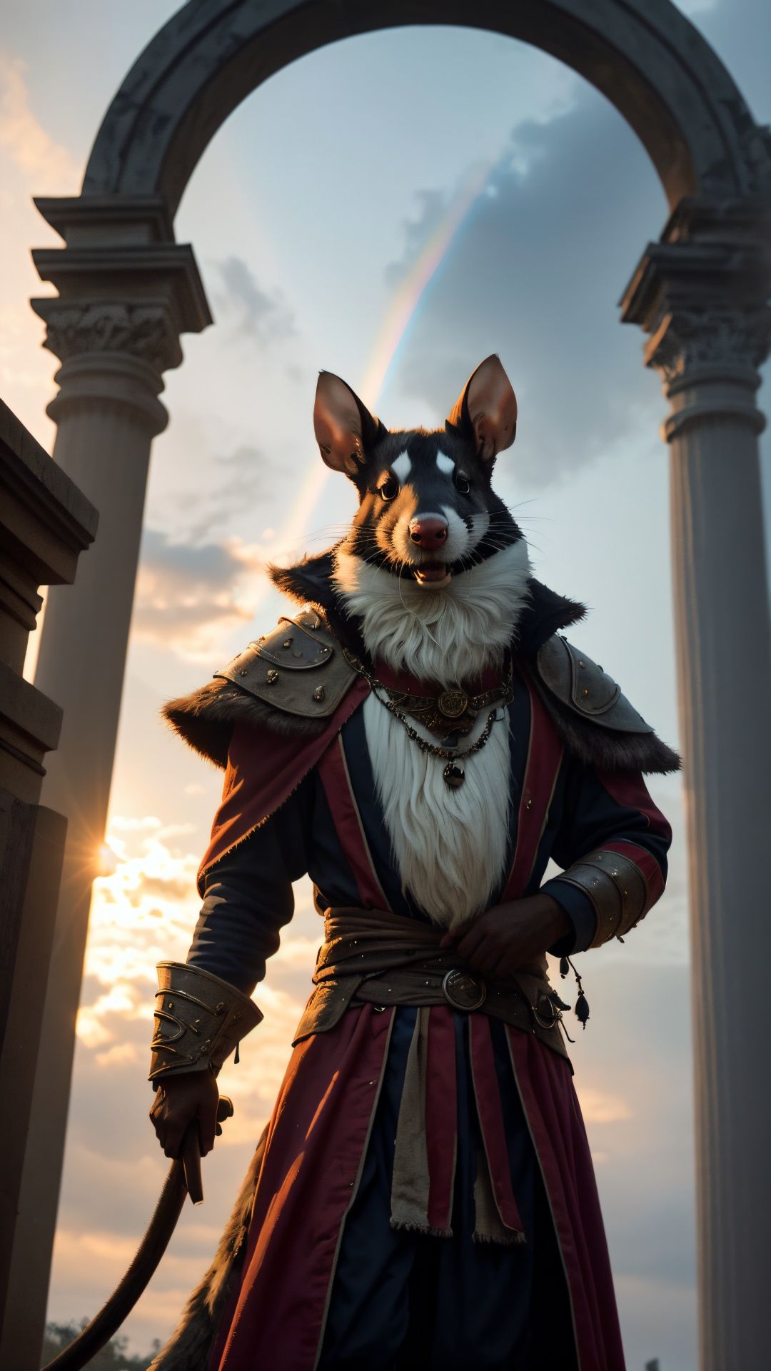 an awarded photography of Tretch Craventail - A devious Skaven chieftain with a long,  rat-like tail and clad in tattered...