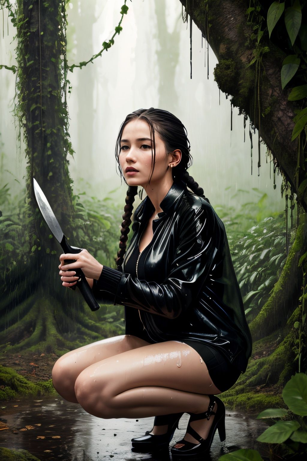 A Jungle,  In Heavy Rain,  Monochromatic on Tensor.Art