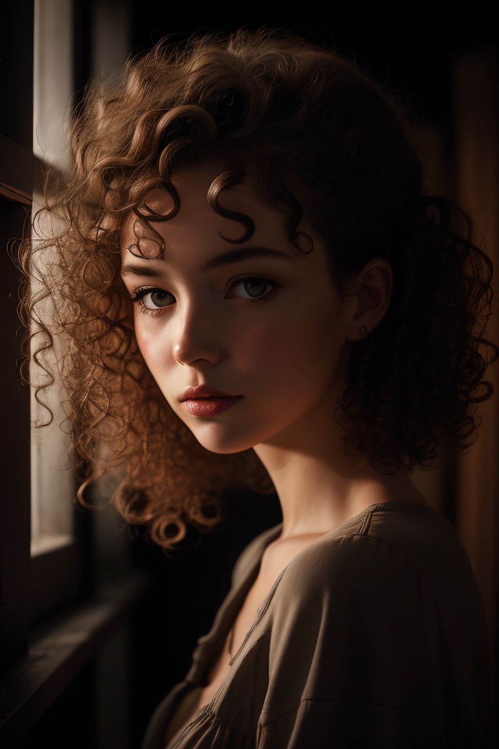 1girl,  curly hair,  in the dark on Tensor.Art
