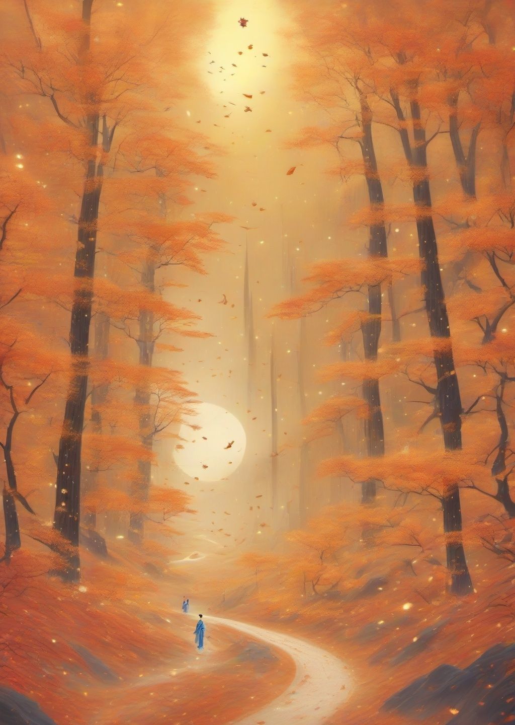 <lora:sdxl_shenhua_v2:1>,shenhua, (autumn maple forest:1.3),(very few fallen leaves),(path), meteor  shower, universe