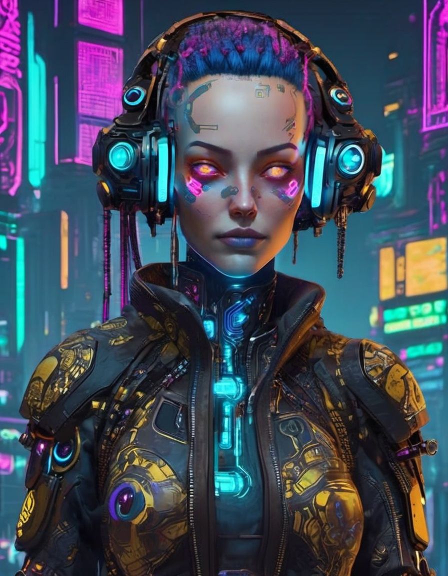 cyberpunk style, a cyberpunk character sporting augmented reality implants and glowing cybernetic eyes.<lora:cyberpunk_style_xl-off:0.8> 