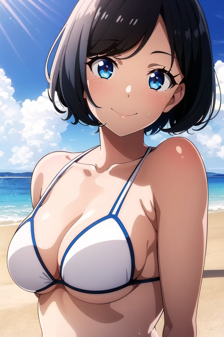 1girl,  white bikini,  black hair on Tensor.Art