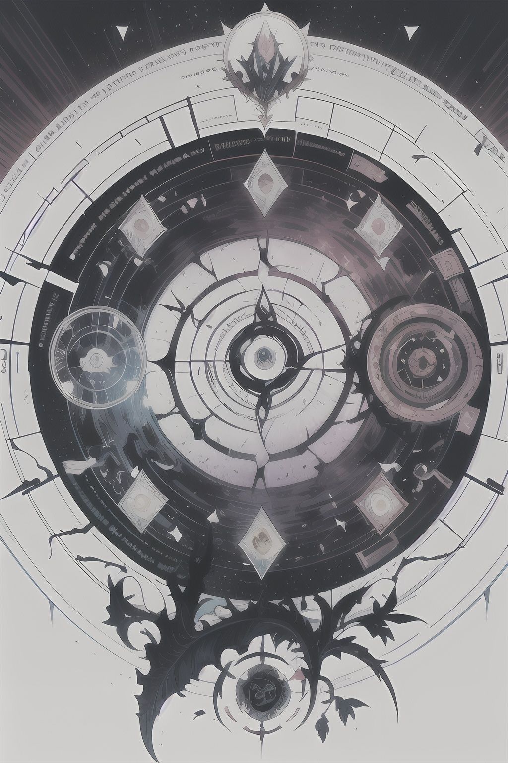 (personality change:1.45),close-up shot,Zan hairpin flower,(in the phyrexian,The gate of  Various magic worlds,(Magic the gathering style,Mother of Machines:1.2)gate,gate to the end),cyborg,phyrexian pupils,falling leaves,falling flowers,((beautiful detail face and body,clear face,Complete face:1.3)),wind,(flowing),fantastic wind,((colorful concentric circles behind,all worlds gate)),(colorful rose),dynamic angle,(flowing detailed colorful butterfly,beautiful detailed crystal water,Magic Circle Water:1.15),art by Wlop and Tomasz Jedruszek and Darek Zabrocki