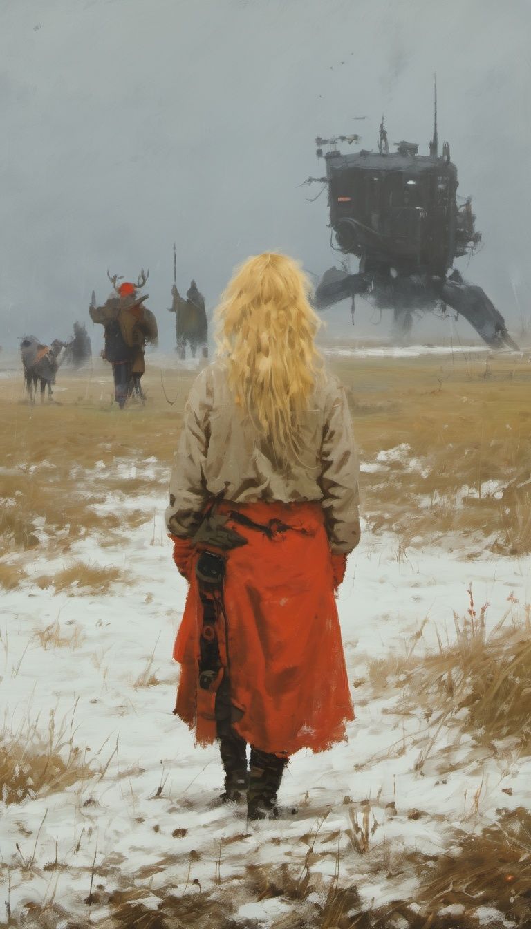 painting by jakub rozalski,  an beautiful woman with blonde hair by Aotsuyu on Tensor.Art