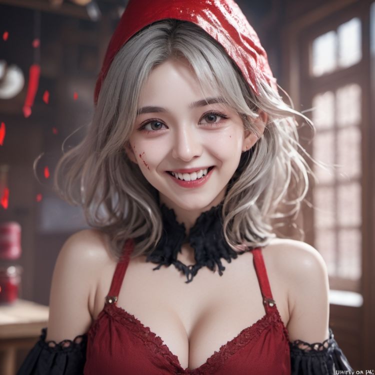 1girl,masterpiece,official art,unity 8k wallpaper,ultra detailed,beautiful and aesthetic,best quality,intricate details, realistic, idol, witch, fantasy world, blood, , (crazy expression: 1.2), blood on the face, blood on body, exciting, smiling:1.2