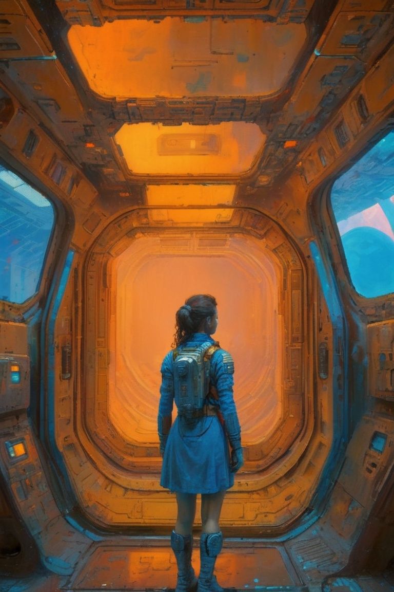 ASCIIphoto of a inside an abandoned space station,  horror,  (artwork by Beksinski by PAseer on Tensor.Art