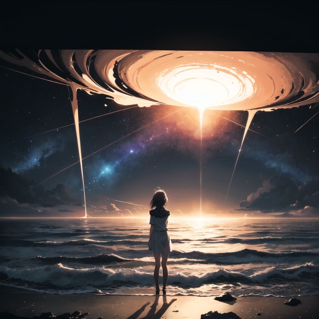 A conceptual photo of a being made of light,  its existence defined by emotions. It's in a space where feelings have form,...