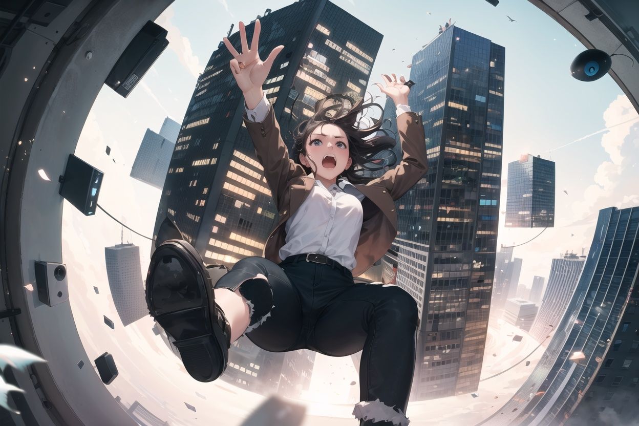 A (candid) photo of a woman,  falling down the sky, on Tensor.Art