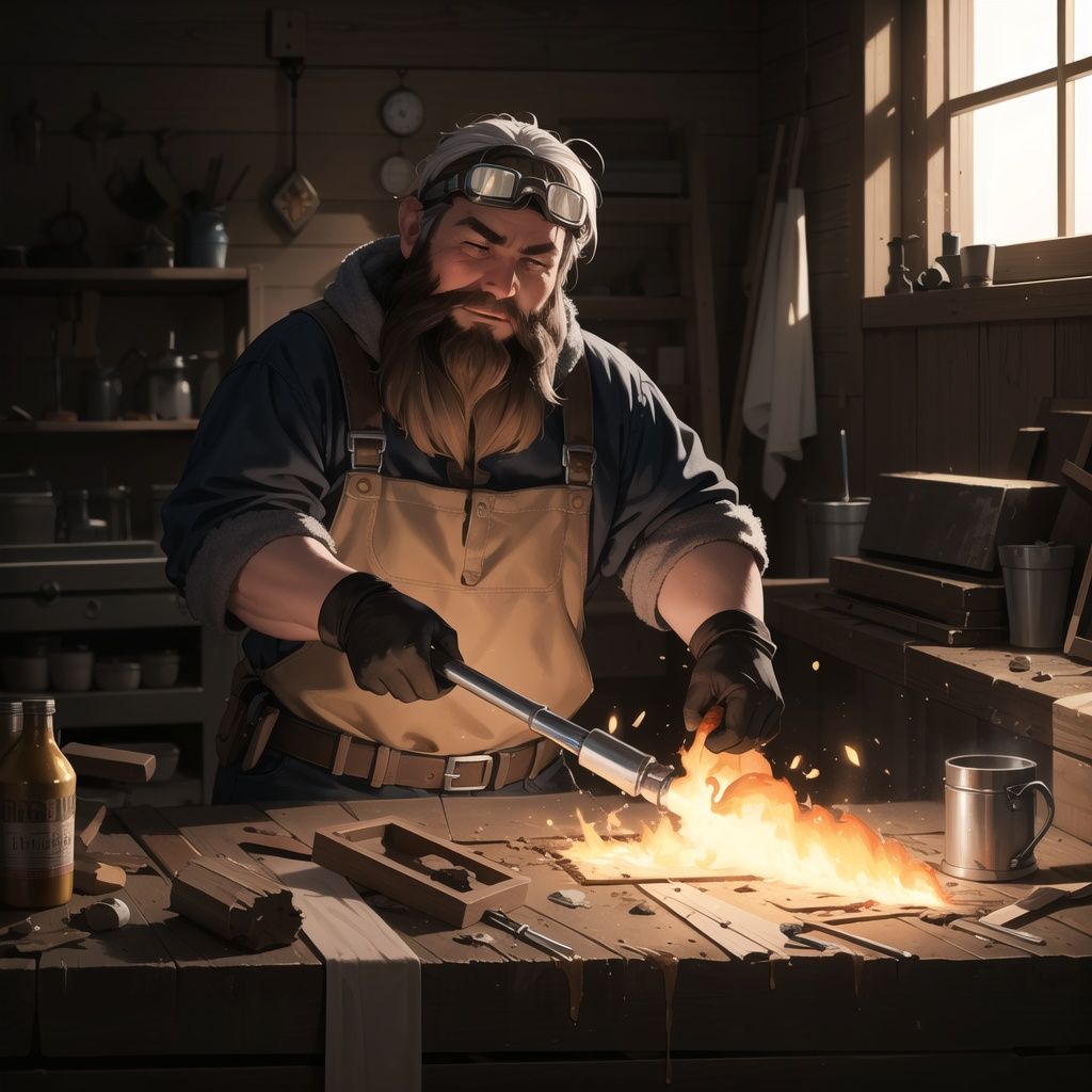 An avant-garde photo of a blacksmith,  hitting metal,  he molds and shapes raw metal. In his forge on Tensor.Art