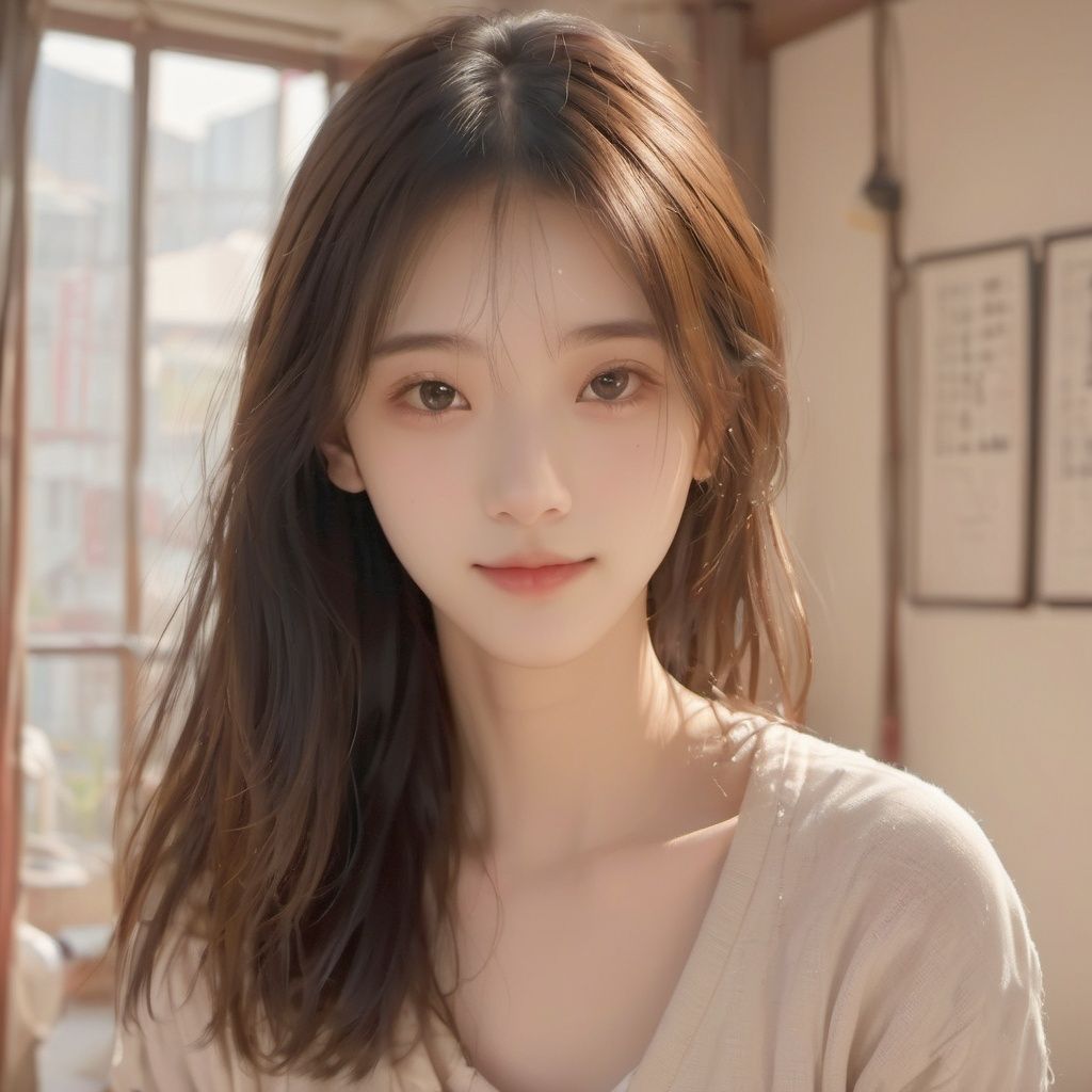 nuanyang,1girl,Smile slightly,Best quality, masterpiece, ultra high res, (photorealistic:1.4), raw photo,bedroom