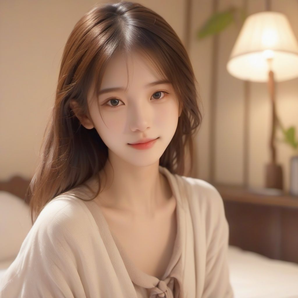 nuanyang,1girl,Smile slightly,Best quality, masterpiece, ultra high res, (photorealistic:1.4), raw photo,bedroom,