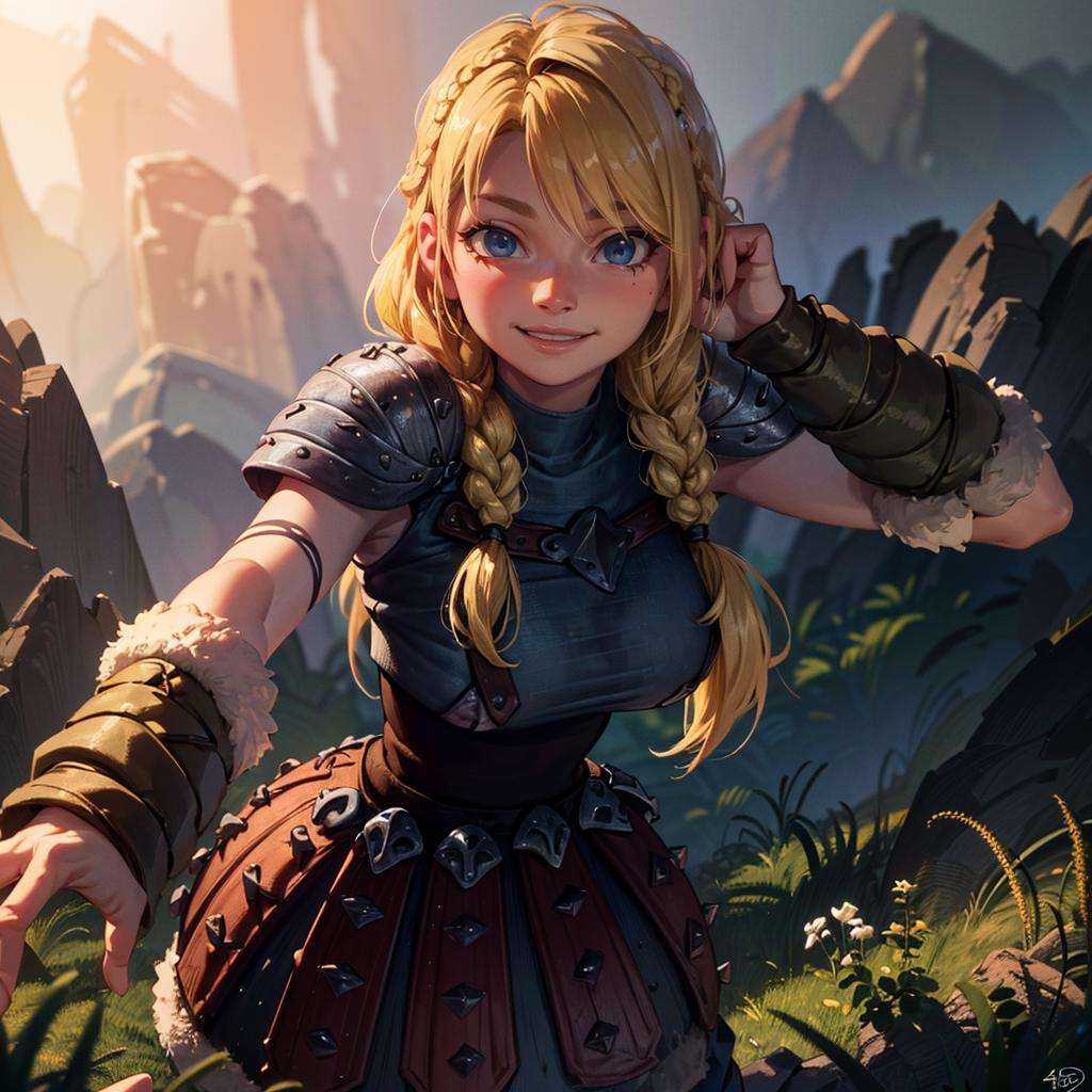 Astrid walking in a field of roses around mountains,  ,  warm light on Tensor.Art