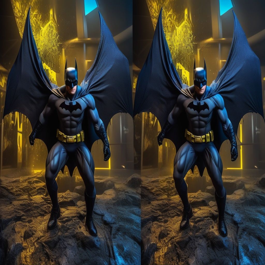 (StereoCam:1.1) cinematic Splash art, Batman, splash style of bright color paint, contour, hyperdetailed intricately detailed , unreal engine, fantastical, intricate detail, splash screen, complementary colors, fantasy concept art, 8k resolution, deviantart masterpiece, oil painting, heavy strokes, paint dripping, splash art, realistic, highly detailed , (StereoCam) , VRview  <lora:Stereocam:0.8> <lora:VRview_SDXL:0.3>