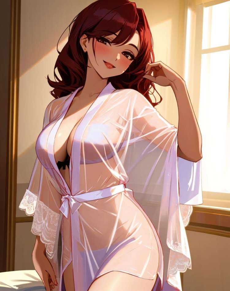 4K, Masterpiece, highres, absurdres, smiling,edgTemptation, a woman in a sexy lingerie sheered robe posing for a picture , wearing edgTemptation<lora:edgTemptation1:0.85>