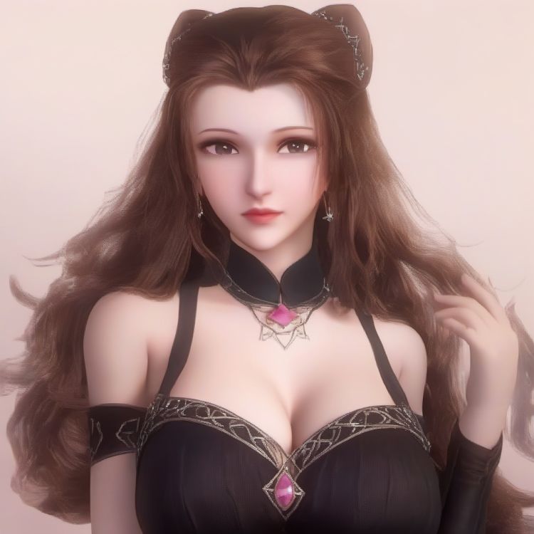 Best quality,masterpiece,1girl, solo, long hair, breasts, cleavage, upper body, facial mark, looking at viewer, brown hair, animal ears, lips, cleavage cutout, realistic, medium breasts, black hair, clothing cutout, forehead mark brown hair,zhuzhuqing