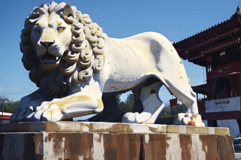 (((best quality,masterpiece))), stone lion,giant lion on city line,