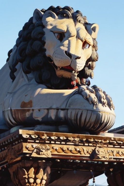 (((best quality,masterpiece))), stone lion,giant lion on city line,