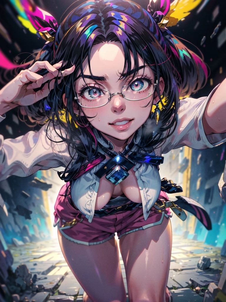 miyamoto rei,  She stretches with one hand towards the spectator. Winks one eye and smiles sweetly. random sexual pose,  e...