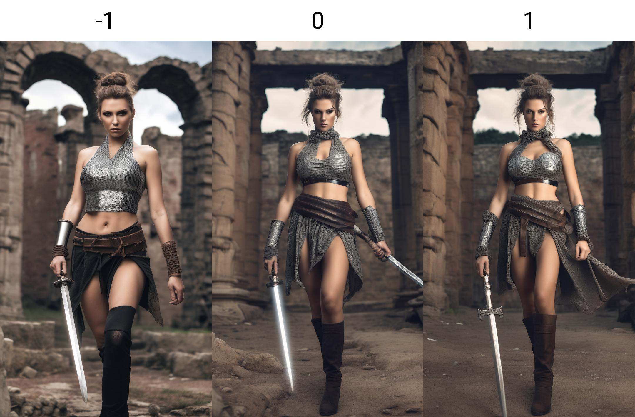slender woman in chainmail halter top,  hair in messy bun,  big breasts on Tensor.Art