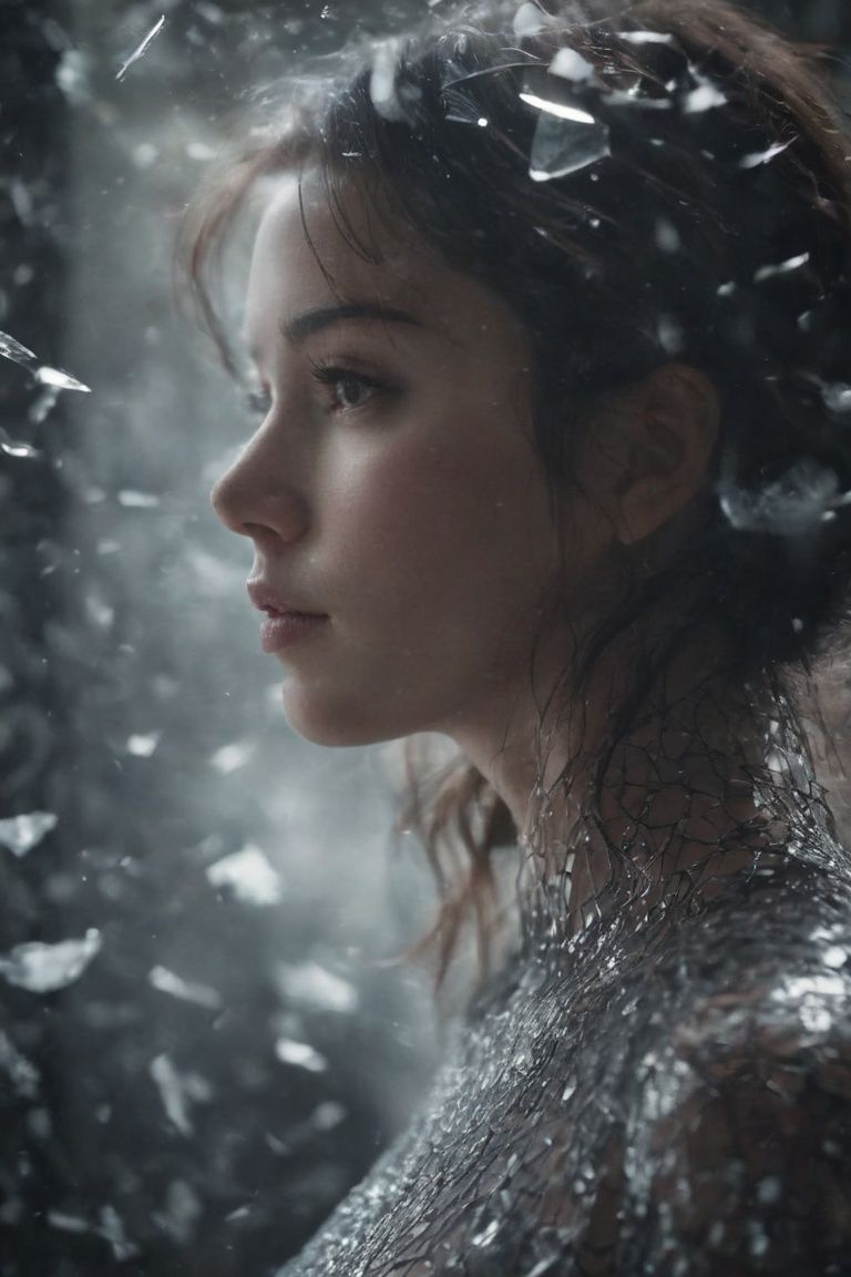 cinematic film still a close up, xparticles, raining glass shards, wireframes, female black silhouette, connectedness <lora:SDXL_Glass_Sa_May:0.95> . shallow depth of field, vignette, highly detailed, high budget, bokeh, cinemascope, moody, epic, gorgeous, film grain, grainy