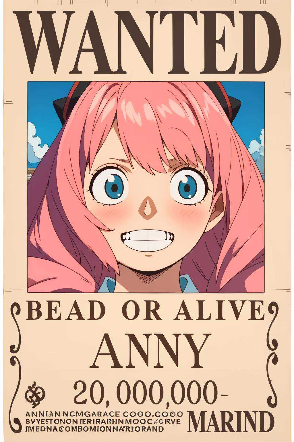 (best quality, masterpiece:1.2),1girl,beautiful detailed face,haizeiwang/\(wanted/\),<lora:wanted poster:0.7>,<lora:AnyaHD:0.8>,(Anya\(SPYXFamily\)),lovely,shy,navigation,boat,teeth,