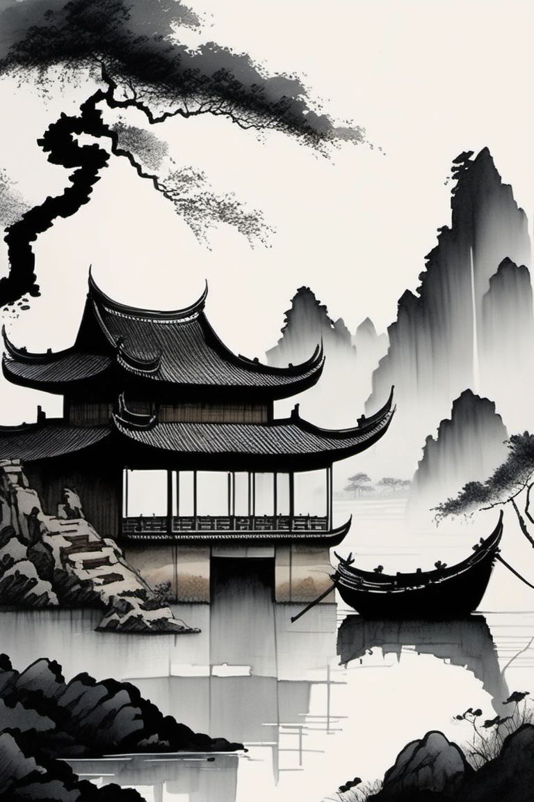 chinese ink drawing,  no humans,  scenery by Goofy Ai on Tensor.Art
