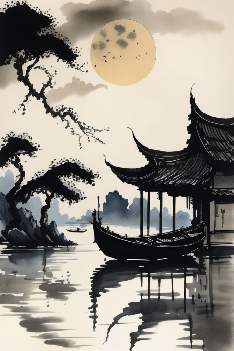 chinese ink drawing,  no humans,  architecture by Goofy Ai on Tensor.Art