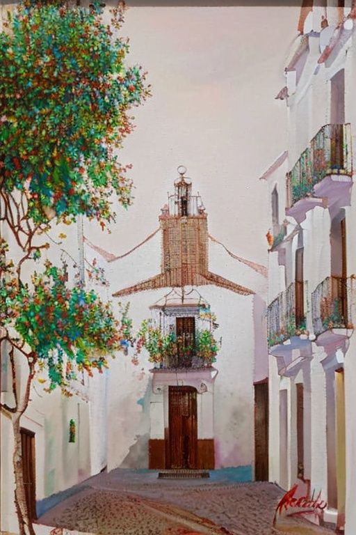 town square with white houses and brick fine details,  tree pots and a stair street,  in the style of arrebola by thejosa...