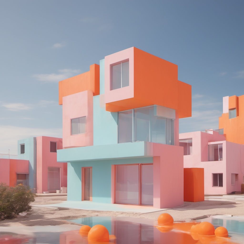 in the style of saturated pigment,PierreCardin,pastel accent hermes orange building,conceptual playlists,bright sculptures,contemporary candy - coated,<lora:secai-surenjike:0.8>,