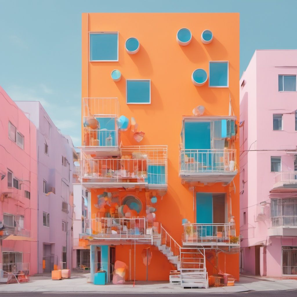 in the style of saturated pigment,PierreCardin,pastel accent hermes orange building,conceptual playlists,bright sculptures,contemporary candy - coated,<lora:secai-surenjike:0.8>,