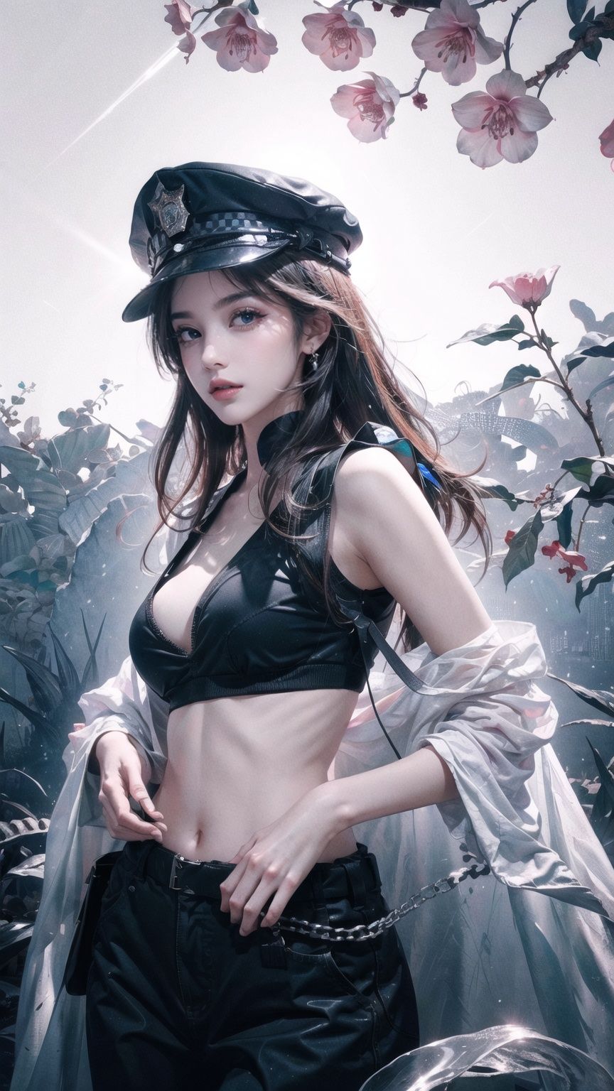 Police cap,  (long hair),  smile on Tensor.Art